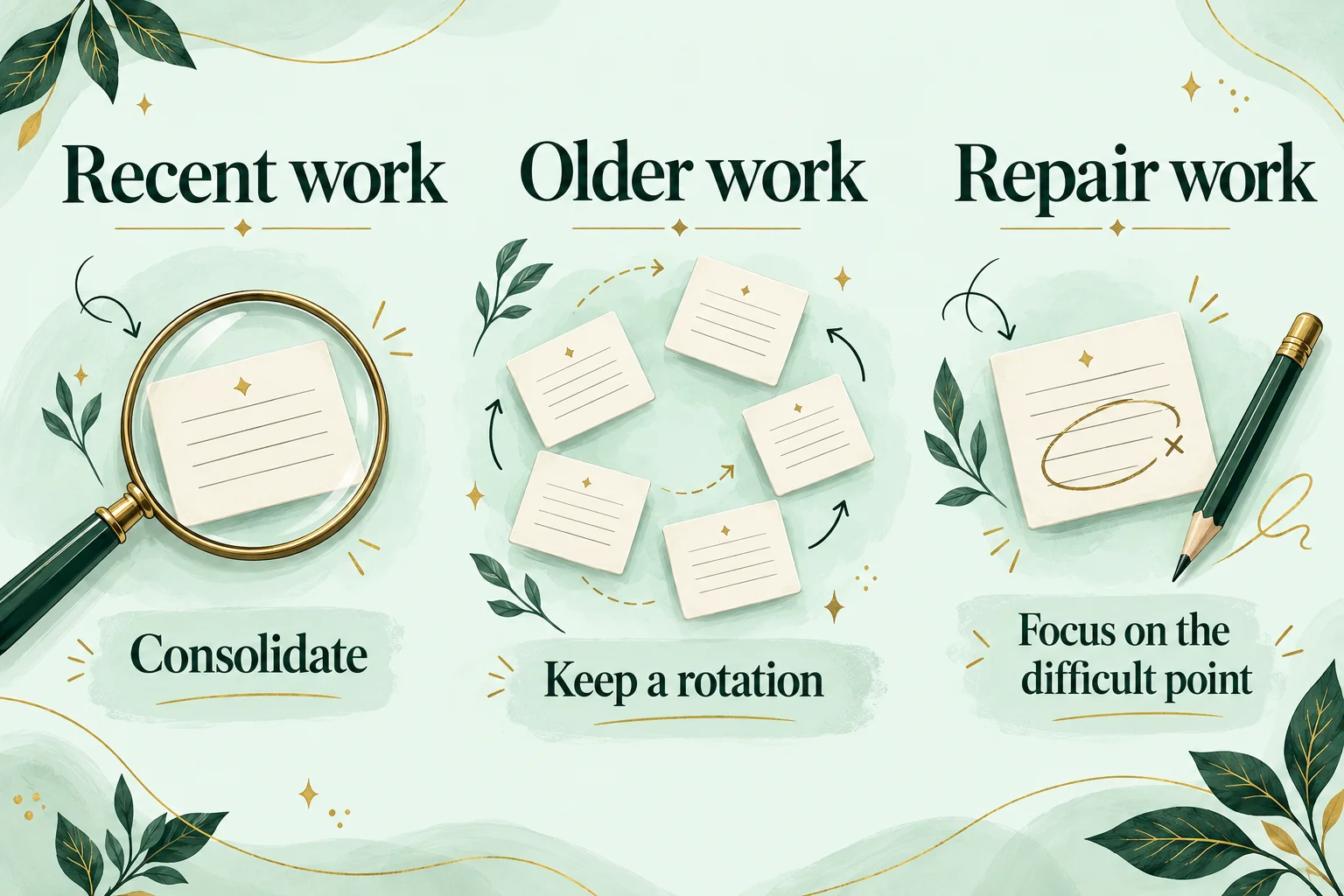 Revision guide: consolidate recent work, rotate older work and focus on difficult points