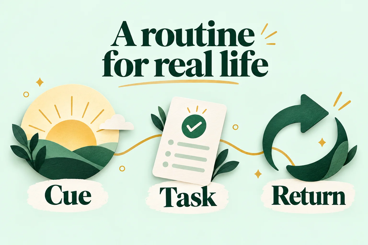A routine for real life: illustrated daily cue, task and return